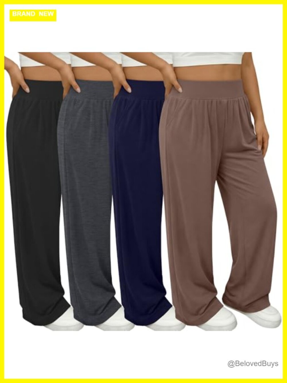 Women's Plus Size Flowy Wide Leg Yoga Lounge Pants 4 Pack Sweatpants